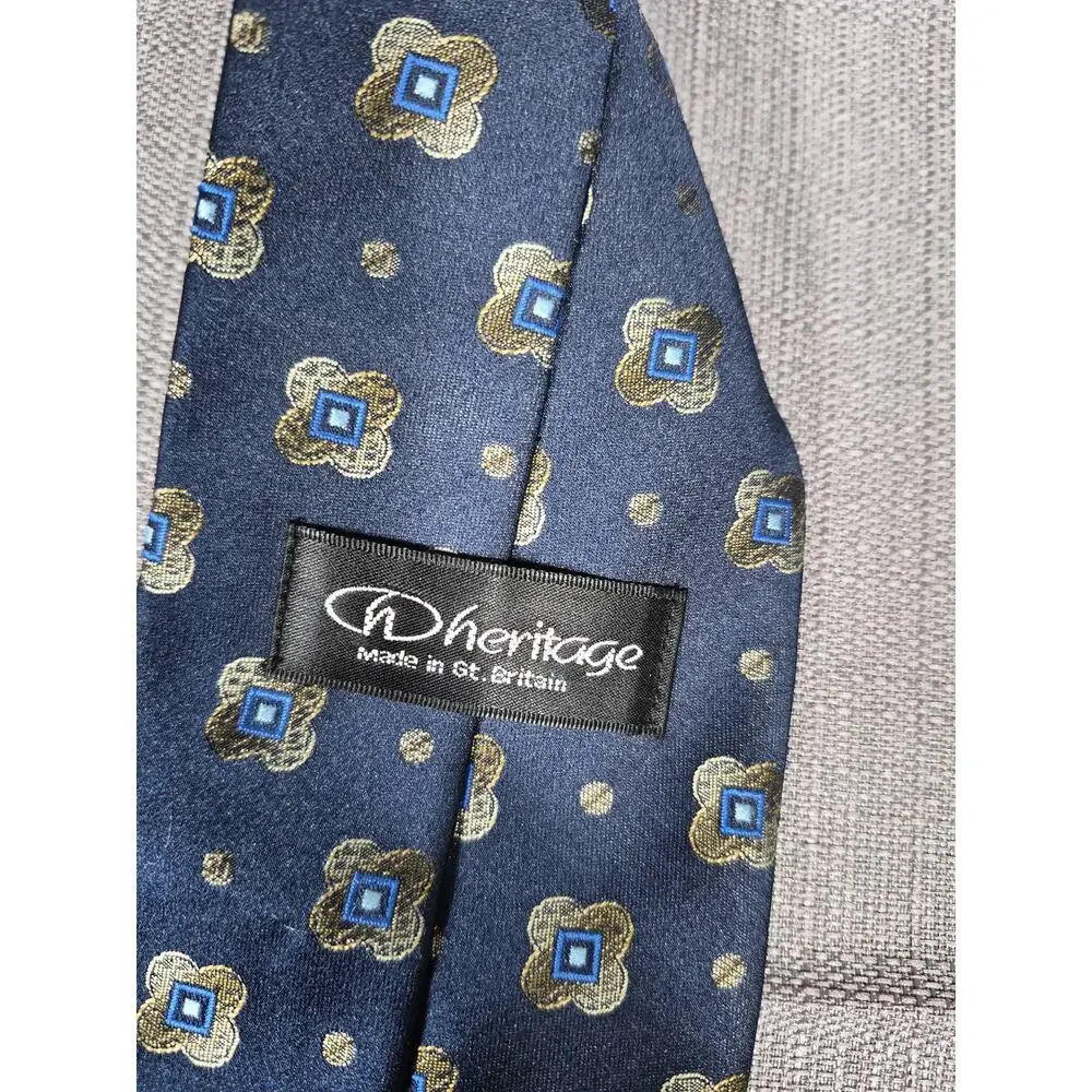 Heritage Tie Mens Blue Geometric Medallion Classic Necktie Made In Gt Britain